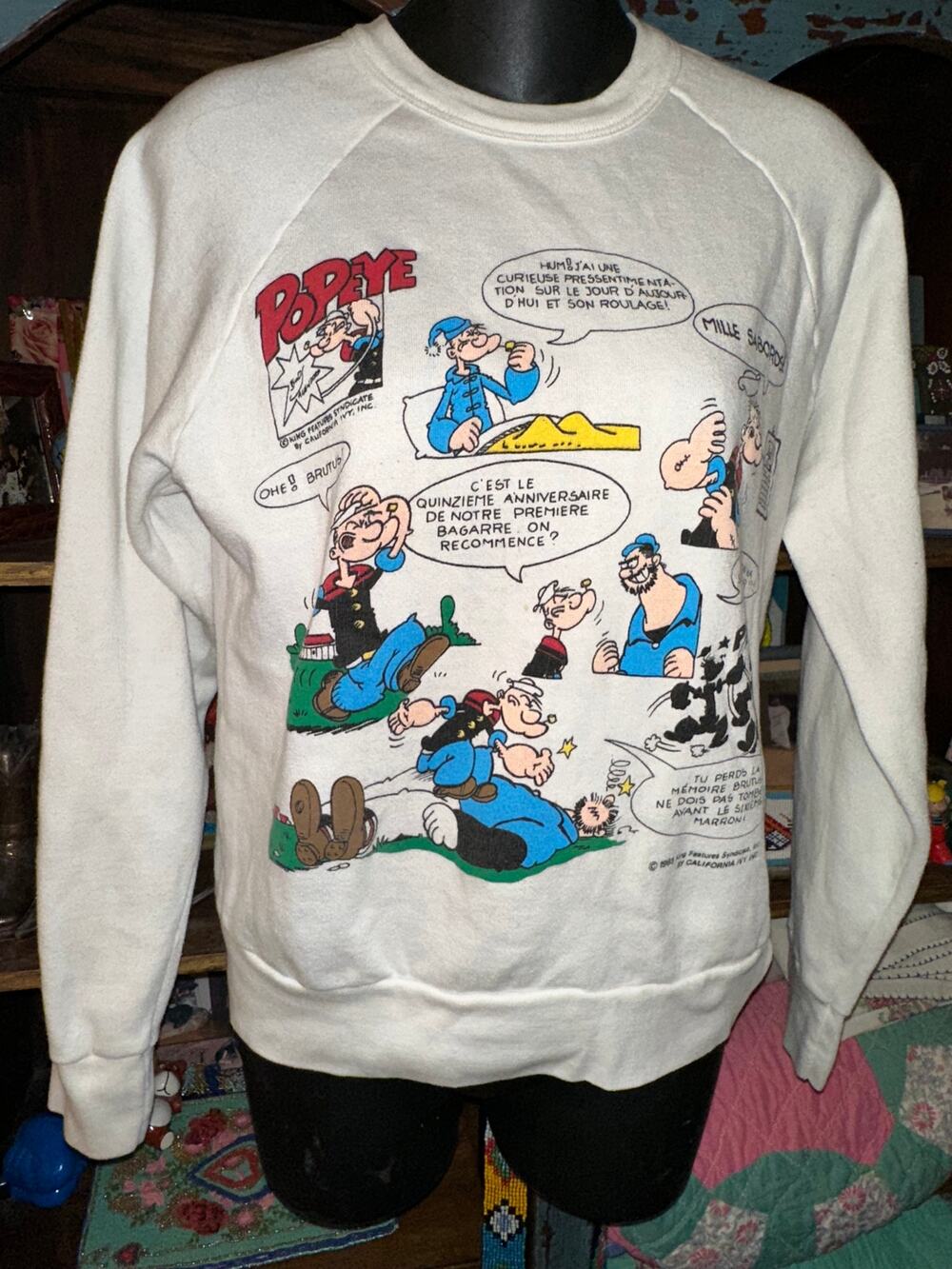RARE VINTAGE 1985 FRENCH POPEYE COMIC STRIP SWEATSHIRT